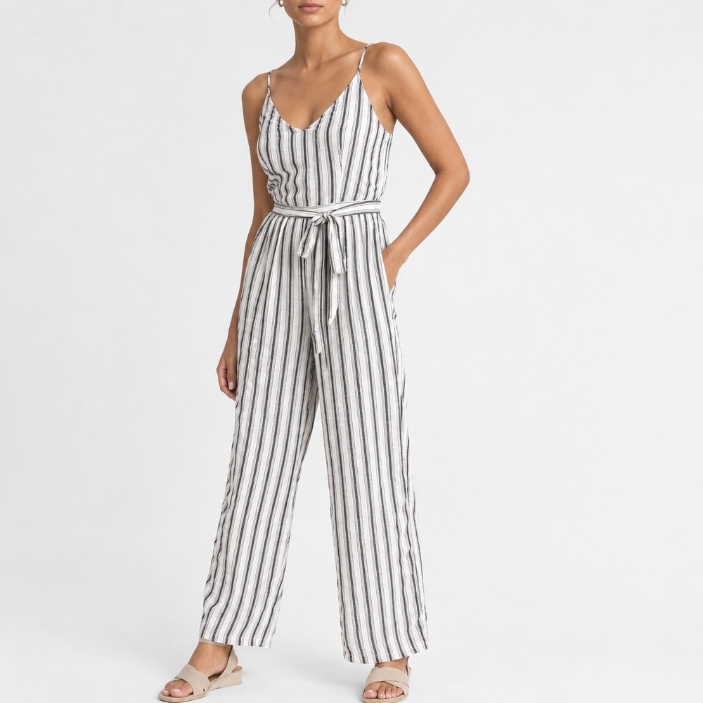 American Eagle Wide Leg Jumpsuit Women M Striped Flowy Coastal Nautical Boho